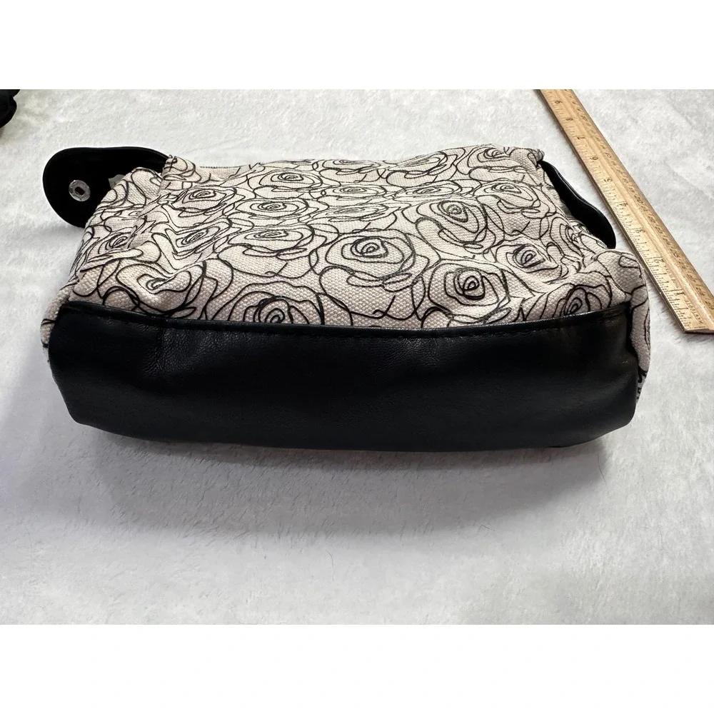 Lancome Paris Cosmetic Bag Set Black Red Rose Wristlet & Floral Canvas Pouch